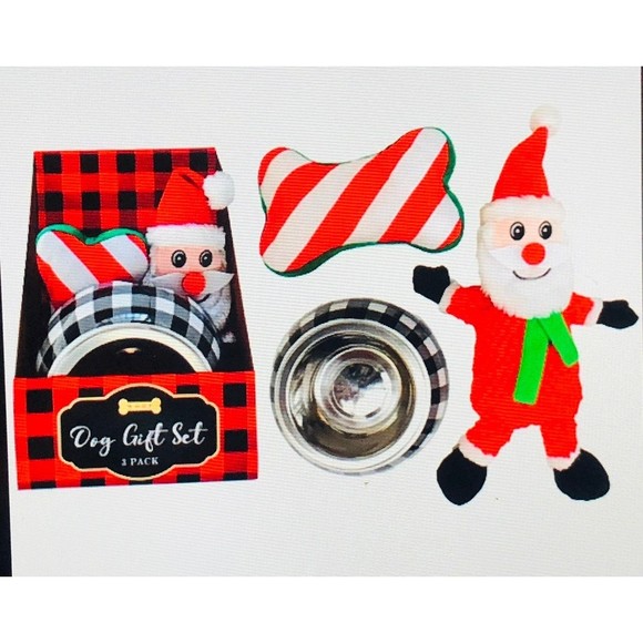Dog Gift Set feeding bowl Plushies christmas design Santa - Picture 4 of 6